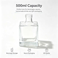 Bouteille en verre carrée transparente en gros 200/375/500ml pour spiritueux, parfums et boissons avec bouchon, gravure et logo personnalisé