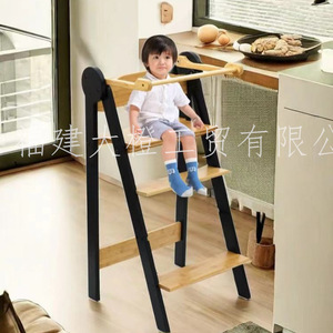 Wooden Toddler Step <b>Stool</b> Foldable Learning Tower Kitchen <b>Bathroom</b> Countertop Accessory <b>For</b> Children 12 Months And Above - Product Image 2