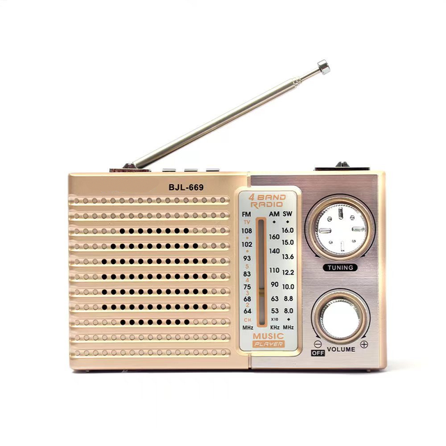 Retro 4-Band AM/FM/SW/TV Radio for Seniors, with Flashlight & Large Knobs
