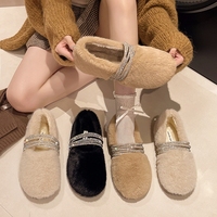 Chaussures plates d'hiver pour femmes, chaudes, à bout rond, confortables, en fourrure pelucheuse, ballerines pour femmes