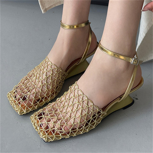 2025 Custom Handmade Mesh <b>Sandals</b> for Women European and American Style New Hollow Women's High Heels - Product Image 2