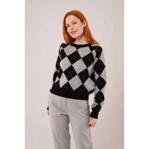 Pull gris pour femme à motif baklava, manches longues, anti-boulochage, décontracté, tricot 14 Gg - Product Image 4