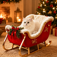 Lit pour chat en forme de traîneau de Noël personnalisé OEM, intérieur en peluche, cadre doré, lit à bascule pour animaux de compagnie pour plusieurs chats, vente en gros au Royaume-Uni, en Europe et aux États-Unis