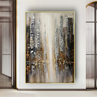 Peintures à l'huile 100% peintes à la main sur toile, art abstrait jaune blanc bleu feuilles d'or, œuvre d'art, peinture, décoration murale pour salon