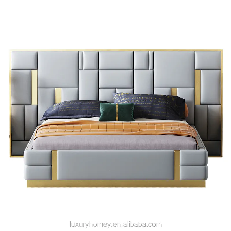 גבוהה-סוף האחרון עיצובים יוקרה מתקדם מודרני מיטת חדר ריהוט סט מסגרת מוצק עץ כפול מלך גודל עור מיטת
