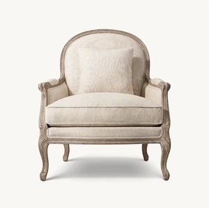 Divano <span class=keywords><strong>e</strong></span> Sedia in Stile Nord Europeo <span class=keywords><strong>e</strong></span> Americano, in Legno di Quercia con Seduta in Tessuto di Lino, Arredamento Vintage per Soggiorno - Product Image 1