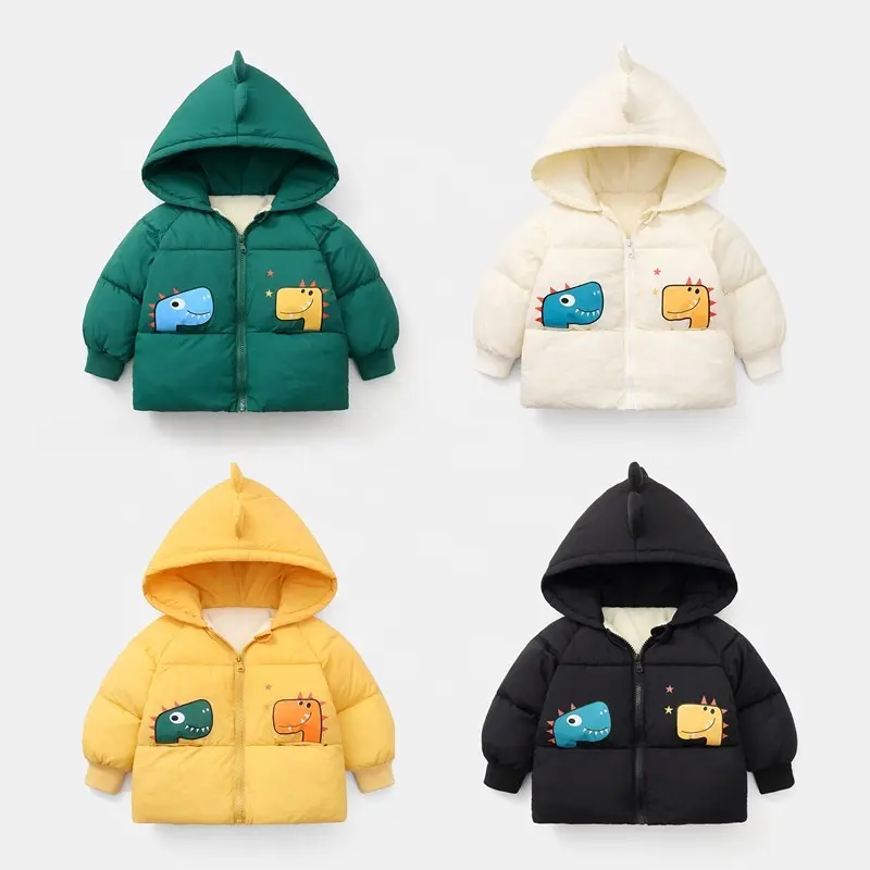 Top-Selling Toddler Kids Cartoon Dinosaur Hooded Coat Baby Short Thicken Clothes Children's Winter Cotton Jackets Outerwears