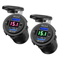 Voltmètre LED 12-24V PD QC3.0 Chargeur USB double port Prise allume-cigare Charge rapide Protection IP65 pour voiture, camion, marine