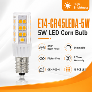 หลอดไฟข้าวโพด E12 5W 400-450LM AC 120V ชิป Sanan PC เซรามิก 120lm/W CE RoHS 15000H รับประกัน 2 ปี โคมไฟระย้าแบบเทียน - Product Image 2