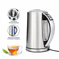 Bouilloire électrique sans fil en acier inoxydable, très vendue, avec fonction maintien au chaud, contrôle de la température, capacité de 1,7 L, base rotative à 360°
