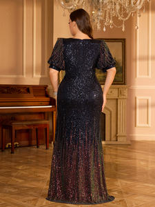 Nuovo stile da donna Plus Size tinta unita con scollo a V mezza manica incrociata elegante abito da sera aderente con strascico per l'estate - Product Image 4