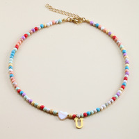 Collar de cuentas de colores bohemio, Gargantilla con colgante de letra inicial, colgante de amor de concha turquesa, apellido, joyería fina DIY para mujer