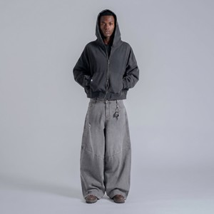 <span class=keywords><strong>Felpa</strong></span> con Cappuccio Vintage in Cotone Pesante 450GSM di Alta Qualità, Streetwear da <span class=keywords><strong>Uomo</strong></span>, Vestibilità Ampia, Doppia Zip, <span class=keywords><strong>Felpa</strong></span> Corta - Product Image 1