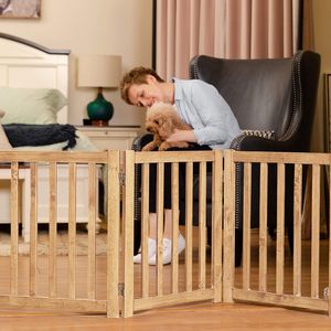 Barrière pour chien pliable en bois, autoportante, pour couloirs intérieurs, barrière pour chien d'intérieur pour chiens de petite à moyenne taille - Product Image 6