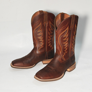 Venta al por mayor botas de vaquero Dropshipping cuero genuino punta cuadrada Vintage estilo occidental Botines altos para hombres zapatos del desierto - Product Image 1
