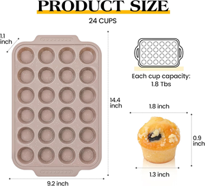 MUYULINS Factory Beige 24-Cup LFGB Non-Stick BPA Free Metal Reinforced Frame <b>Silicone</b> Mini Cake Pan Muffin <b>Tray</b> <b>Baking</b> Mold - Product Image 5