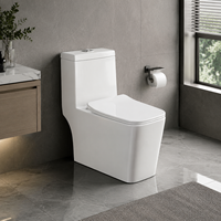 WC monobloc carré moderne de luxe en céramique, sans bride, à double chasse, à poser au sol, avec jupe complète, pour salle de bain d'hôtel