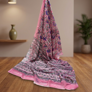 Elegante Saree de Chifón con Estampado de Bloques para Mujer con Blusa – Saree Indio Ligero para Fiestas - Product Image 2