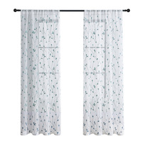 Rideau de fenêtre en baie translucide en polyester et mousseline, style pastoral, avec motif de feuilles brodé exclusif et œillets, à fixation murale