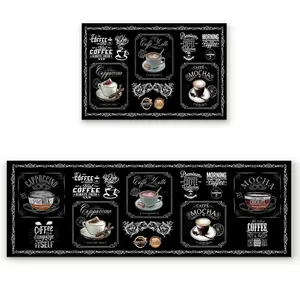 De gros tapis de sol cuisine sale-Cappuccino Café Logo Noir Sale-preuve Cuisine Tapis de Sol Ensembles avec Support antidérapant