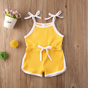 Nouvelle conception Combinaisons mignonnes en coton côtelé pour bébés filles, barboteuses une pièce unies avec nœuds, vêtements pour enfants - Product Image 2