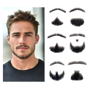 Barba e baffi finti realistici in pizzo invisibile, fatti a mano, in capelli umani, per costume da capra, all'ingrosso - Product Image 1