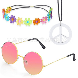 Conjunto de Disfraz Hippie, Collar con Colgante de la Paz, Pendientes, Gafas de Sol, Diadema, Accesorios para Fiesta, Joyería Unisex de Aleación de Zinc - Product Image 2