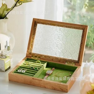 Solid Wood Jewelry <b>Box</b> With <b>Glass</b> Lid Rectangle Storage For Necklace Ring Earring Home Use Qx 317 - Product Image 5