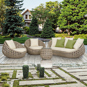 Bộ ghế <span class=keywords><strong>sofa</strong></span> ngoài trời bằng mây hiện đại ba món dành cho sân vườn, ban công, bao gồm ghế mây và bàn trà cho biệt thự, nhà nghỉ - Product Image 4