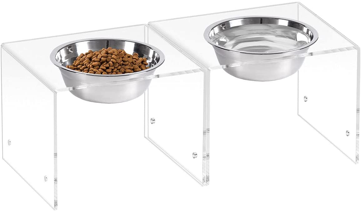 Acrylic Elevated Dog Bowl Stand 2 Pack with Magnetic Bonded Bowls  Modern  Design for Dogs and Cats, Eco-Friendly Feeder Solution
