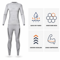 Ensemble de compression gris clair à manches longues personnalisé pour hommes et femmes, maille chevronnée, pour yoga, pilates, sous-vêtement de sport, OEM ODM