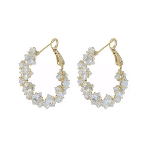 Boucles d'oreilles créoles minimalistes de style coréen en tungstène et zircon plaqué or pour femmes A1833 - Product Image 3