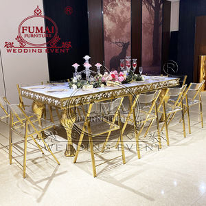 Mueble de lujo para eventos, patas doradas de acero inoxidable, mesa larga dorada para eventos de boda - Product Image 5