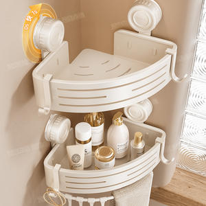 Étagère de rangement à ventouse pour salle de bain, blanc laiteux, triangulaire, à fixer en coin, double couche, organisateur de lavabo durable - Product Image 2