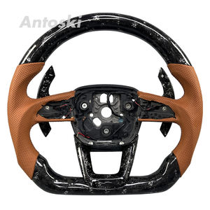 Volant en cuir <span class=keywords><strong>marron</strong></span> personnalisé avec fibre de carbone pour Audi A3 A4 A5 A6 A7 S3 S5 S6 S7 RS3 RS4 RS5 RS6 <span class=keywords><strong>RS7</strong></span> TTRS B8 B9 C8 - Product Image 1