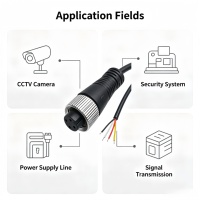 Conector M12 Personalizado OEM ODM, 4 Pines, Código A, Hembra, Aviación, Electrónico, Impermeable, PVC, Conductor de Cobre Estañado, Arnés de 300V