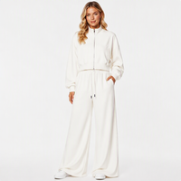 Ensemble de survêtement imprimé respirant pour femme : veste zippée et pantalon de jogging à jambes larges, coupe décontractée et élastique