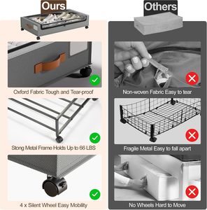 Organisateur de rangement pour chaussures sous le lit, tiroir métallique roulant, rangement sous le lit pour vêtements avec roulettes - Product Image 3