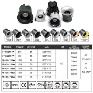 Spot LED anti-éblouissant réglable de luxe 9W COB Rotation à 360 ° Faisceau de rondelle murale encastré Toujours LED Down Light Artwork sur le mur - Product Image 2