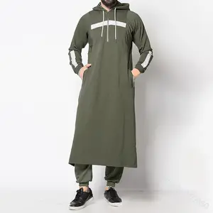 Hot Sale Casual Lange Mouw Pullover Hoody Dubai Moslim Mannen Kleding 3 Kleuren Jubba Thobes Met Capuchon