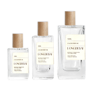 Botella de Perfume Cuadrada de Vidrio Transparente Ecológica de Lujo al por Mayor, 30ml 50ml 100ml, con Tapa de Madera Serigrafiada - Product Image 5
