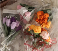 Flores artificiales de ganchillo de hilo para boda girasoles tulipanes rosas ramos de novia amantes de las vacaciones regalos decorativos familiares