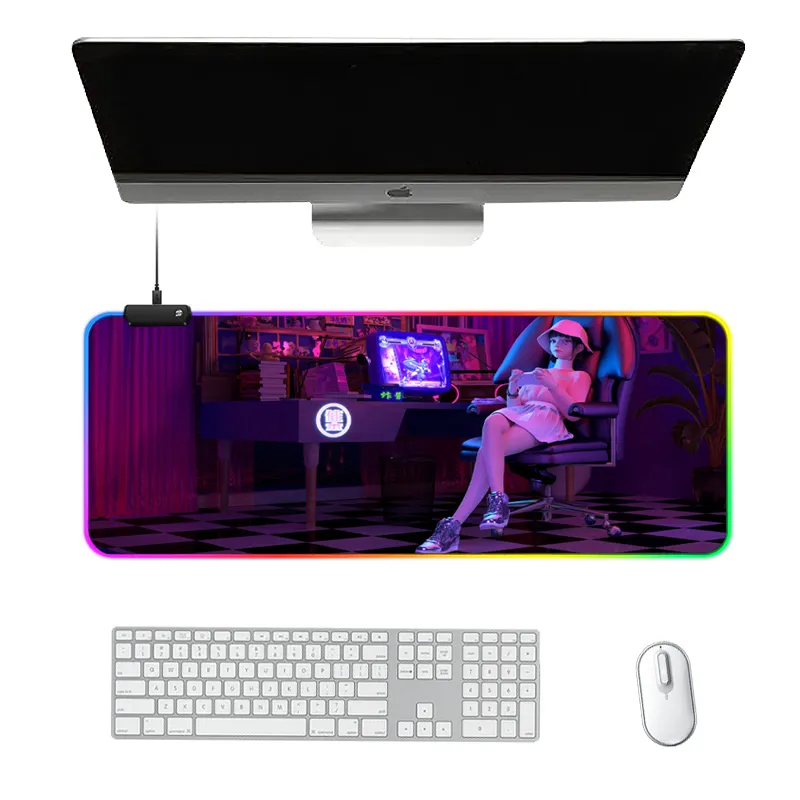 Benutzer definiertes Logo Extended Large Xxl Micro Woven Cloth Glühende Beleuchtung Rgb Led Gaming Mouse Pad