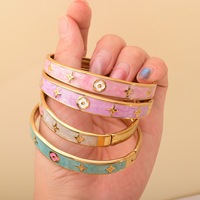 Bracelet étoile coloré en acier inoxydable pour femme, design vintage goutte d'huile, fermoir plaqué or, bracelet de luxe léger haut de gamme