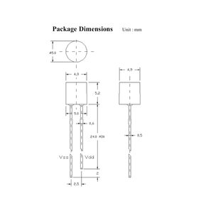 PDIC-5PLY02-716-B3 เครื่องตรวจจับแสงที่มองเห็นได้ ขนาด 5 มม. x 5 มม. เซ็นเซอร์ทรงกระบอก โฟโตไดโอดแบบกรองแสงอินฟราเรด ชนิด Through-Hole - Product Image 6