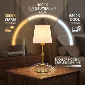Wholesale Rechargeable LED Desk Lamp Dimmable <b>Touch</b> Control Metal Base Fabric Shade Modern Bedroom <b>Bedside</b> Decorative Table Lamp - Product Image 4