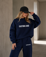 Ensemble de survêtement décontracté 2 pièces en molleton uni pour femme, coupe ample, col rond, en coton, idéal pour le sport