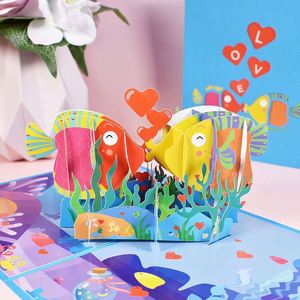 Tarjeta Pop-up 3D de San Valentín con Pez Besándose para Aniversario - Product Image 4