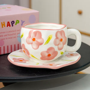 Diseño clásico Underglaze pintado a mano cielo azul nube blanca Taza de cerámica platillo conjunto para desayuno leche café o agua - Product Image 5