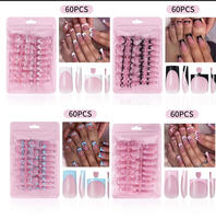 60 faux ongles carrés courts roses à presser, style French Tip, pour pieds et mains, couverture complète, pré-dessinés, pour femmes